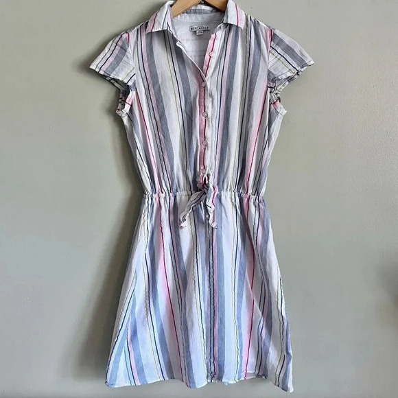 J.Crew Mercantile Rainbow Seersucker Collared Tie Front Dress Size XXS - Picture 3 of 12